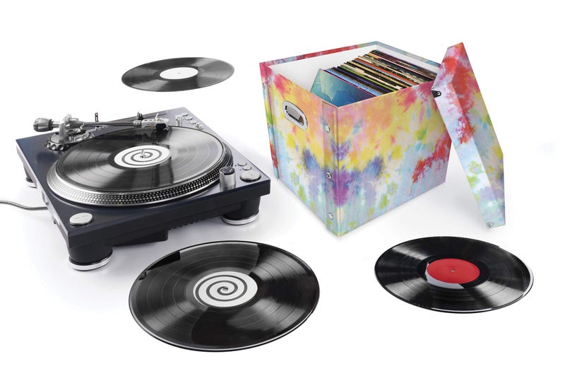 Snap-N-Store Vinyl Record Storage Box - Pack of 1-13.2 x 12.625 x 12.5 Inch LP Holder with Lid for 12-inch Records - Crate Holds up to 75 Vinyl Albums - Tie Dye - Image 3